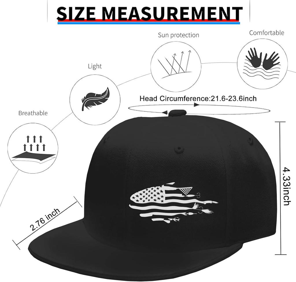 Fishing Lures American Flag Distressed Baseball Cap Polyester Snapback Hat Outdoor Adult