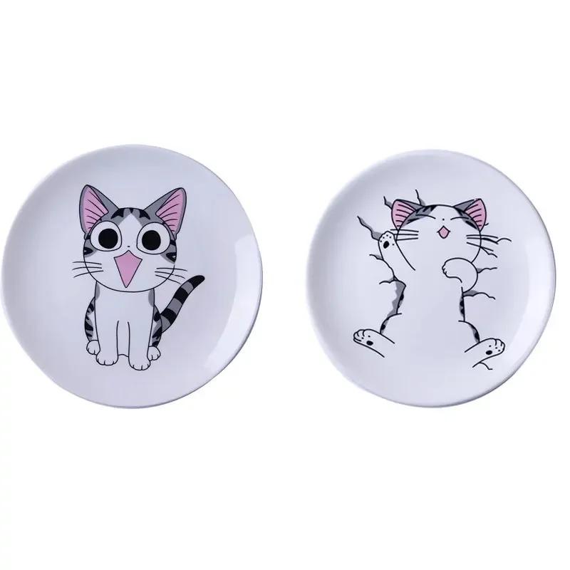

2 шт. Оригінальний мультяшний кіт Керамічна тарілка Дитячий посуд Фрукти Диск Стейк Блюдо Сніданок Фрукти Піднос Обідні тарілки