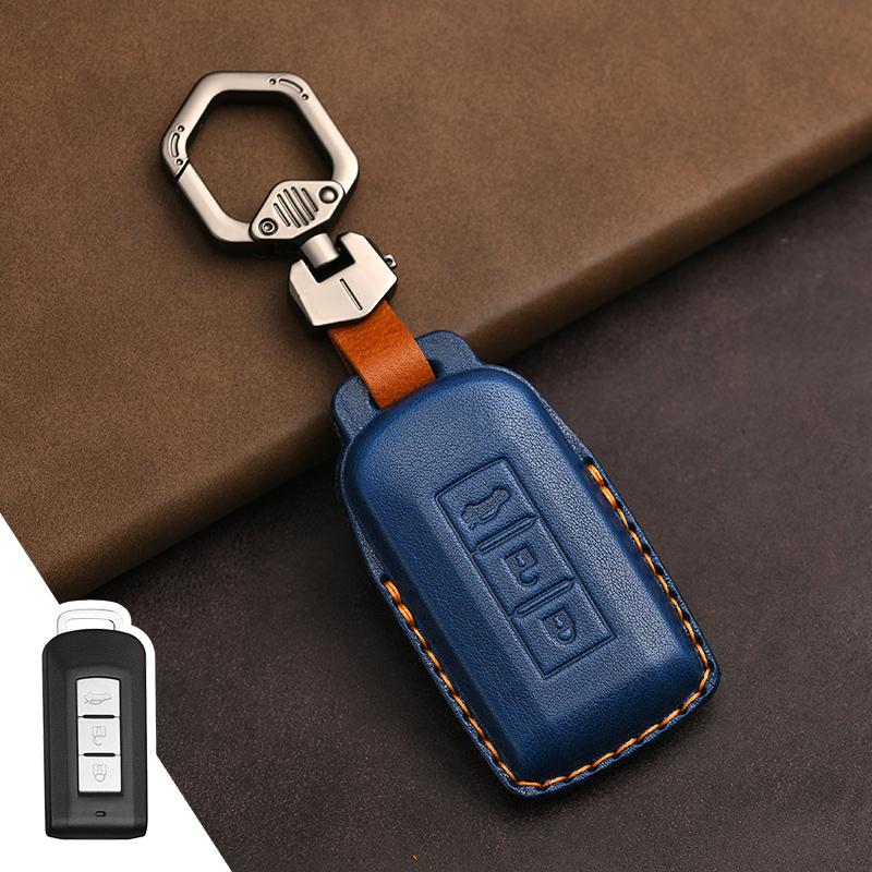 Genuine Leather Protector for Mitsubishi Lancer 10 Outlander Ex Asx Rvr Eclipse Cross Pajero Sport L200 Key Case Cover Fob