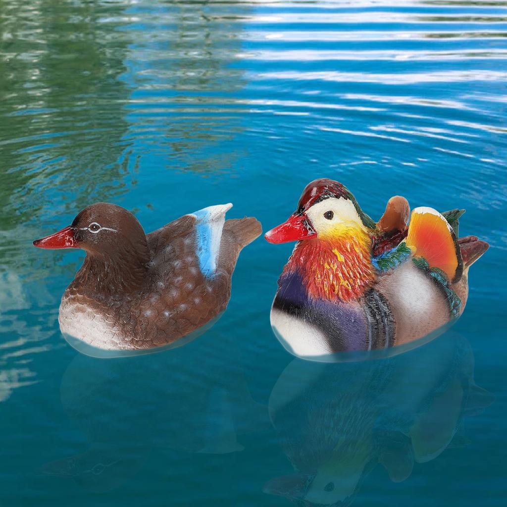 2PCS Floating Mandarin Statue Resin Cute Animal Decor Sculpture Ornament for Outdoor Garden Pond