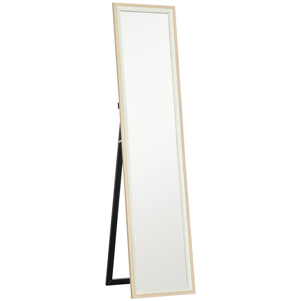Full Body Mirror 157x37 Cm Floor Or Wall Mirror With Mdf Frame And White And Natural Stand