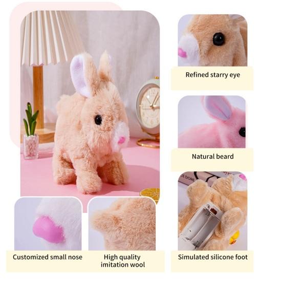 Electric Rabbit Toy Soft Plush Walking Barking Mouth Moving Ears Shaking Entertainment Birthday Gift Kids Smart Simulation Bunny Doll Kindergarten