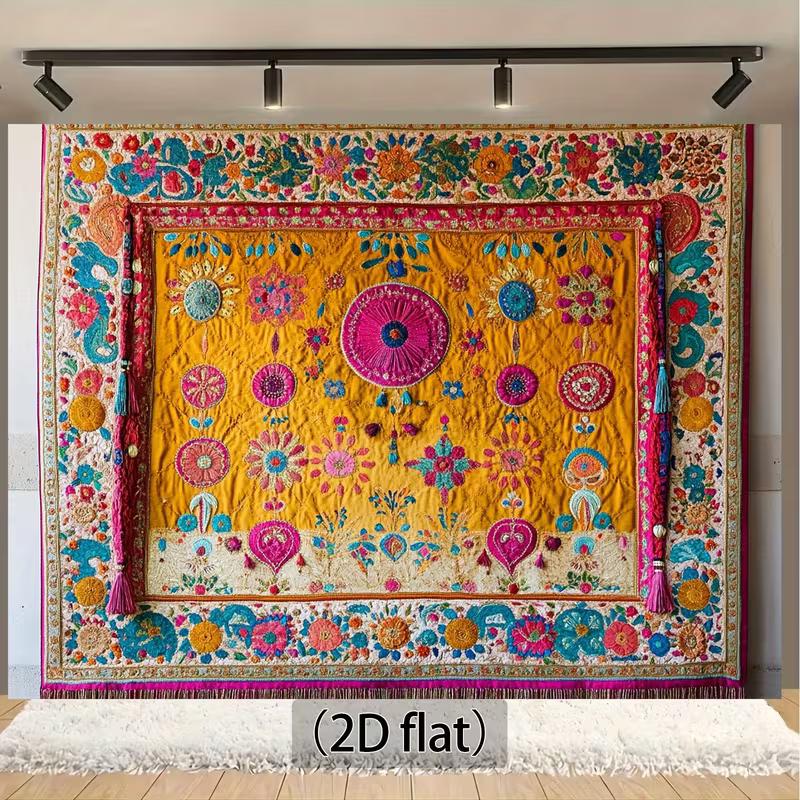 

2D Vibrant Moroccan Tapestry Backdrop, Yellow Floral Photography Banner 47.2x31.5inch/120*80cm