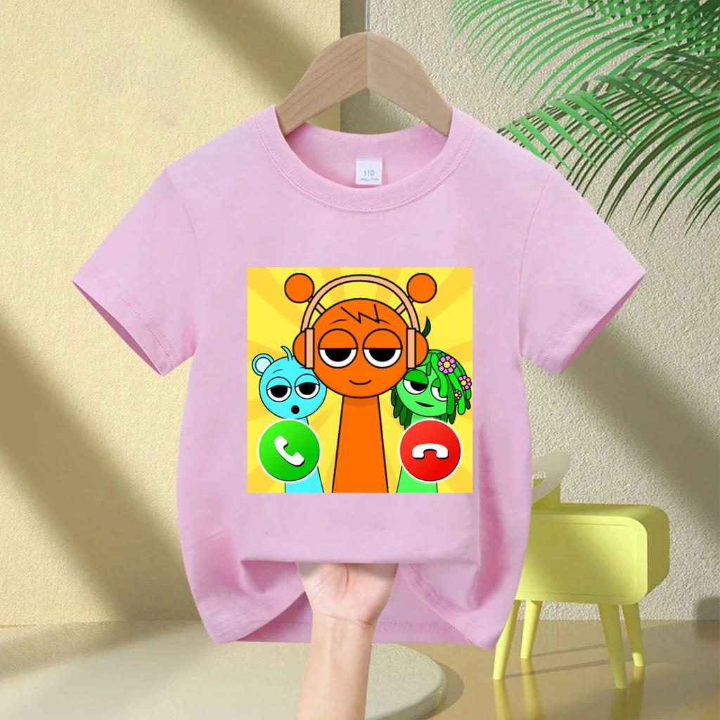 2026 summer short sleeved Sprunki cute and fashionable boy and girl comfortable round neck pure cotton short sleeved Tshirt