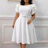 Elegantes O-Ausschnitt Kleid mit hoher Taille Sommer Mode A-Linie Damenkleid