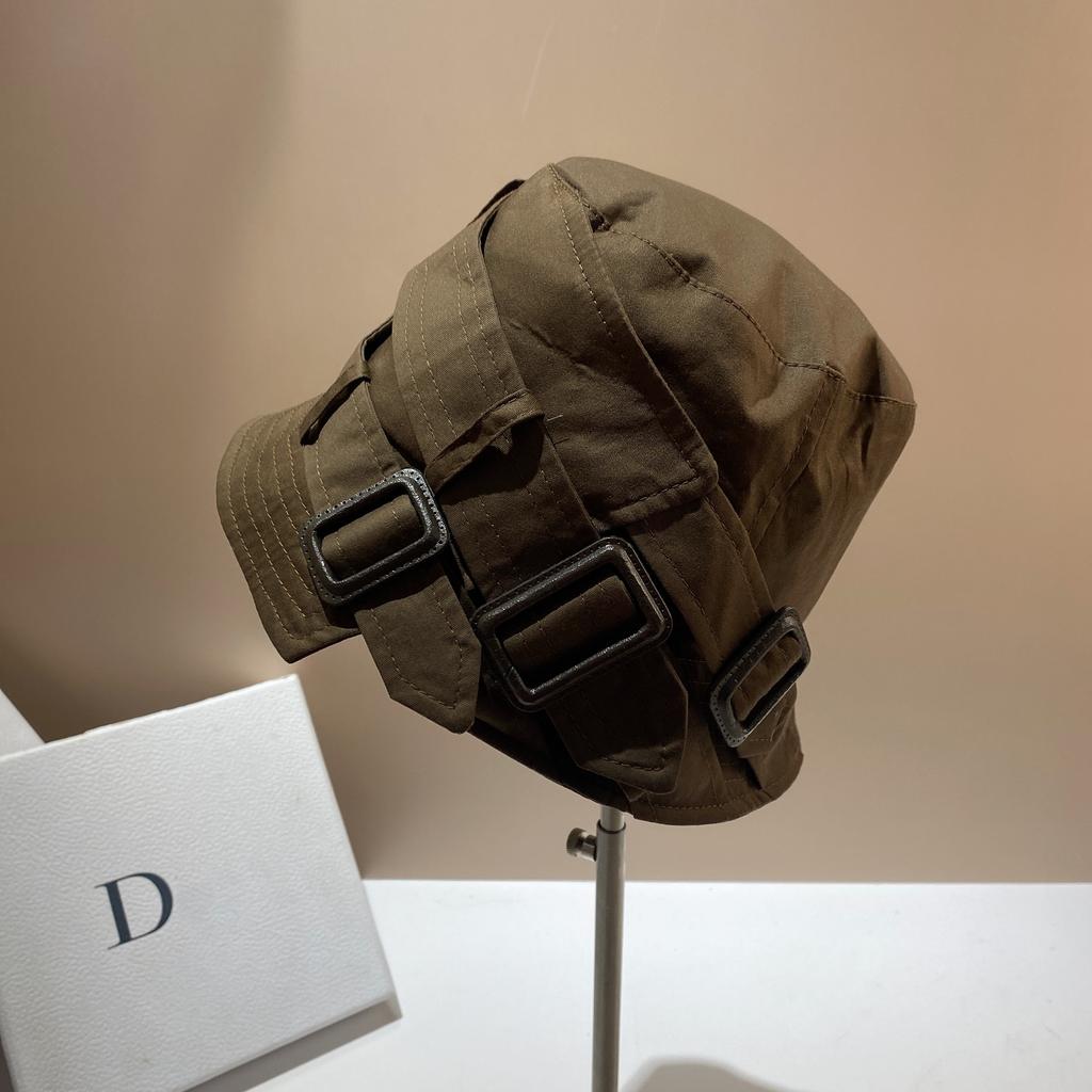 Japanese Designer Belt Buckle Personalized Bucket Hat Women'S Spring And Autumn Cotton Breathable Face Covering Casual Bucket Hat