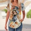 Womens Tops Petal Short Sleeve Summer Round Neck Shirts Floral  Printing Blouses For Women Dressy Casual
