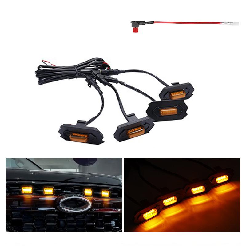 4PCS Grill Led Lights Compatible with 2023-2025 Ford Everest Bright Amber LED Grill Lights Waterproof Front Grill Trim Lamps