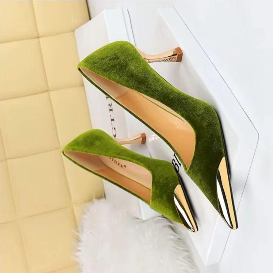 Fashion Women 7 Cm Heels Metal Pointed Women Pumps Fashion Kitten Heels Sexy Party Shoes Women Suede Lady Heels Luxury Wedding Shoes