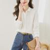 Women's Long-Sleeve White Cotton Shirt with Doll Collar - New Spring Design for a Chic, Commuting Look