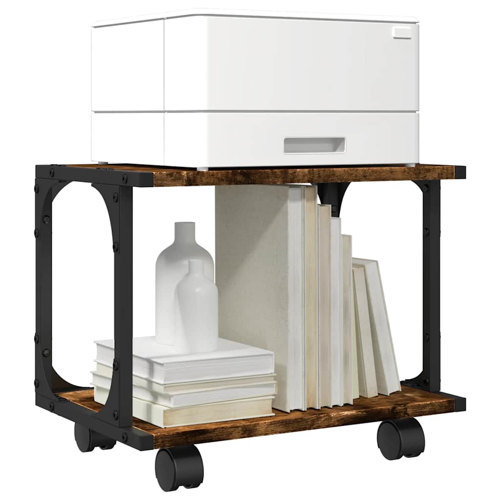Printer Stand with 2 Shelves Smoked Oak Finish 41 X 28 X 33.5 Cm