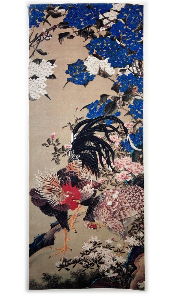 Hand towel from all over the world: Ito Jakuchu, Hydrangea and Two Roosters