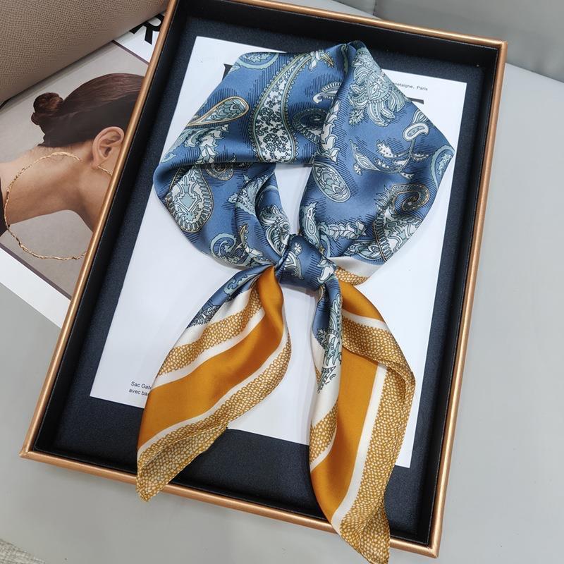 Luxury Satin Print Silk Scarf Square Women Streamer Neck Scarves Wrap Head Kerchief Beach Hair Band For Woman Bandana Summer