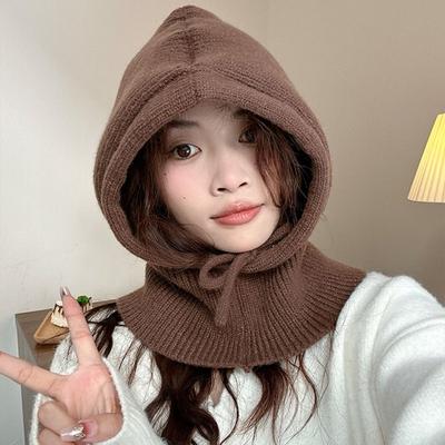 Solid Color Knitted Balaclava Hat Woolen Pullover Cap Cute Neck Collar Beanies Cap  Outdoor