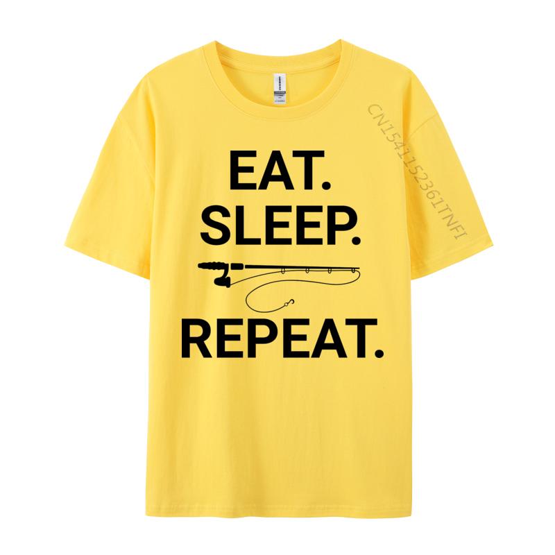 Eat Sleep Fish Repeat Tshirt Top Tshirts Short Sleeve Leisure Plain Men Tops Shirt Premium Cotton 3D Printing