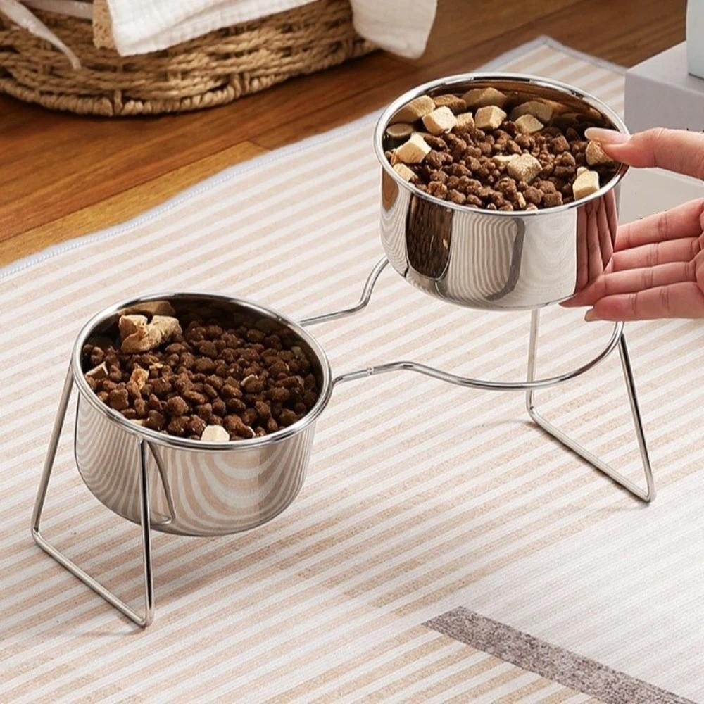 With Stand Stainless Steel Cat Bowl Fall-Resistant High Foot Dog Feeder Pet Food Bowl Outdoor