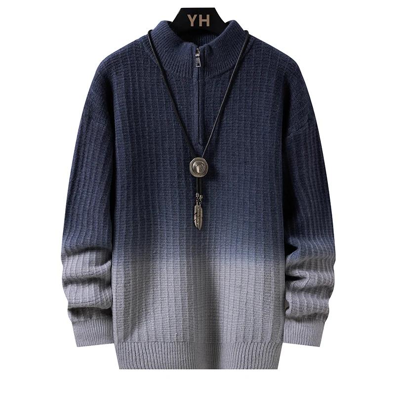 Men Trendy Knitted Sweater Men Casual Half Zipper Collar Pullover Male Color Block Sweater Winter Fashion Mens Kntwear Outerwear