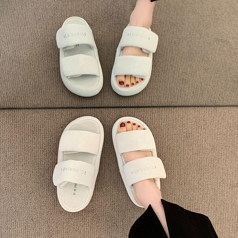 Thick Bottom Heightening Non-slip Stepping On Shit Cool Slippers 2025 New One-word Velcro Slippers Fashionable and Comfortable Outer Wear