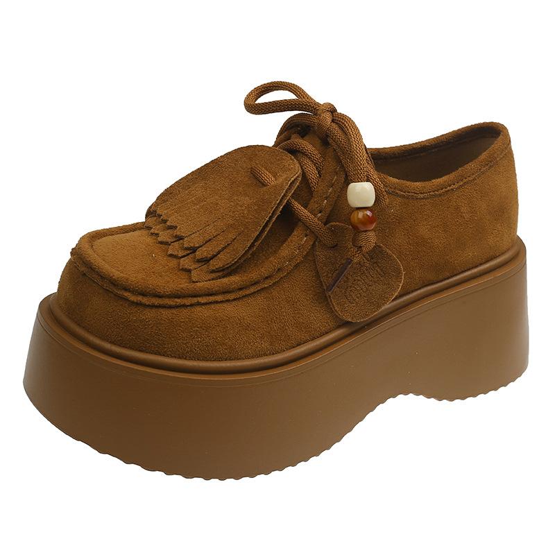 

Ethnic style shallow mouth thick sole matte single shoes women s 2025 autumn new tassel beaded lace casual loafer single shoes 35 верблюд