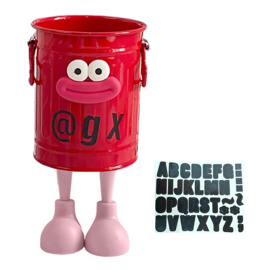 Cartoon Pen Holder Retro Bucket Shape Desk Organizer Large Capacity Storage Holder for Pens Pencils Makeup Brushes
