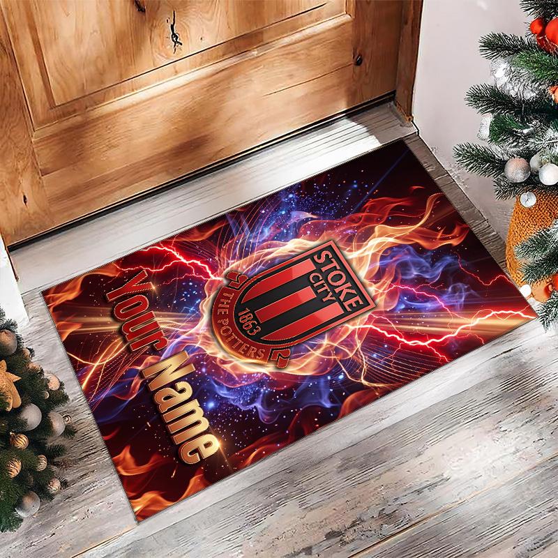 Stoke City FC Printed Crystal Velvet Rug Non‑Slip Crystal Velvet Carpet For Sofa Bedroom Indoor Home Decoration