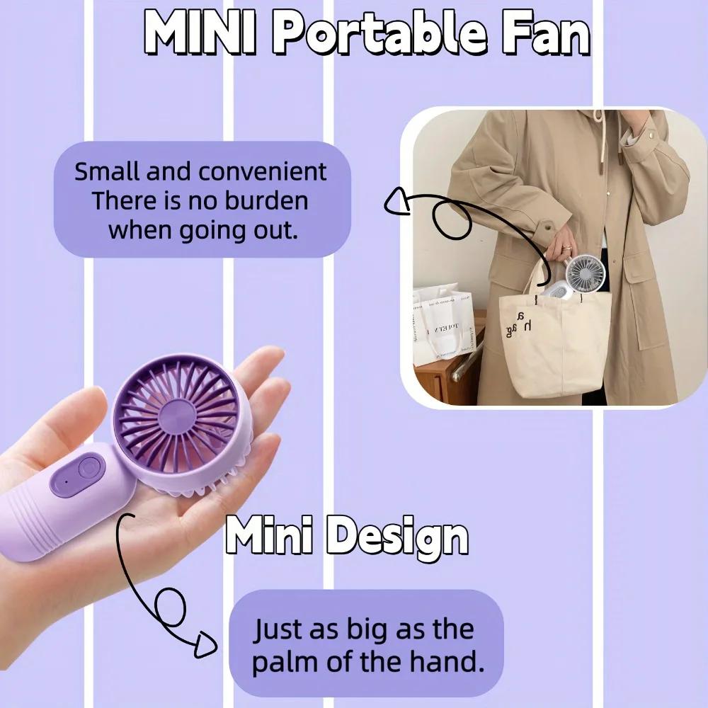 1pc Mini Portable Fan, USB Rechargeable 3-Speed Handheld Desktop Fan with Button Control, ABS Material