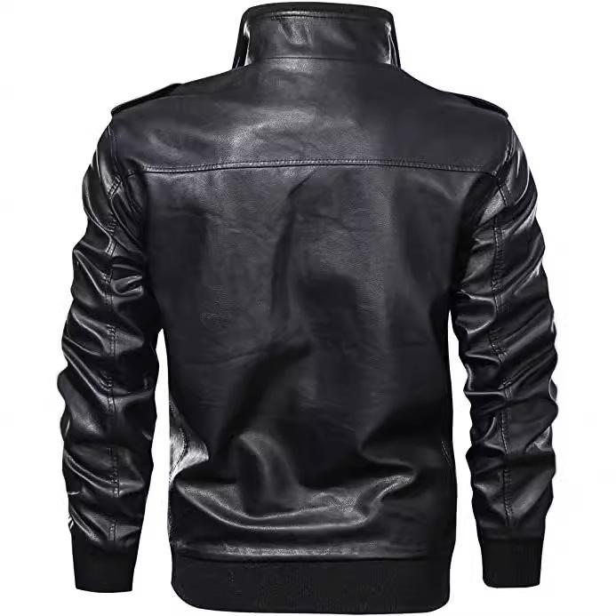 Faux Leather Jacket Men's Winter Faux Leather Jacket Men's Stand Collar Casual Jacket Windbreaker Men's Clothing Black