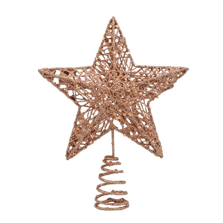 Glimmering Star Christmas Top Decoration 27cm Sparkling Hollowed Metal Star Tree Top For Christmas Tree Ornament