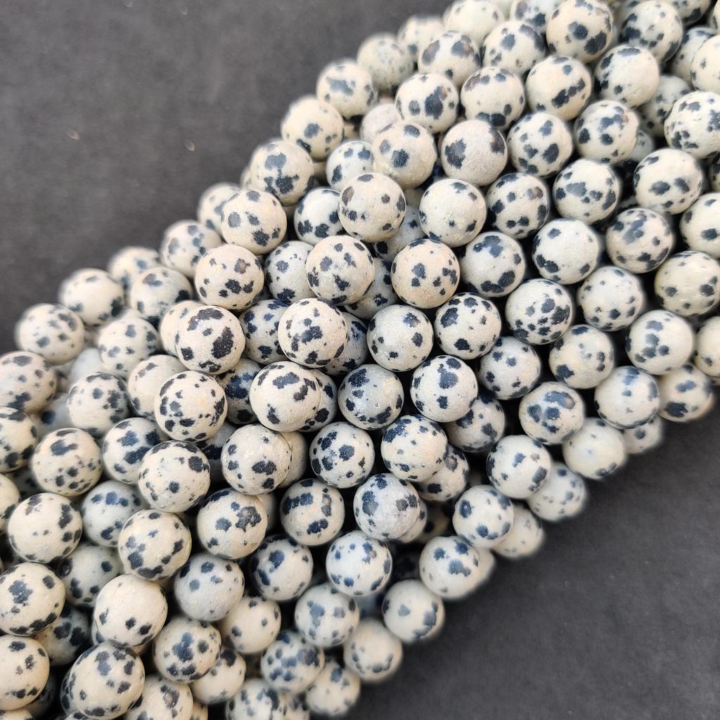 Naturmatter Dalmatinerjaspis, Glatte Dalmatinerstein-Perlen, Schwarzer Punkt, Punkt Heilende Schmuckherstellungsperlen, Größe 6mm 8mm 10mm.