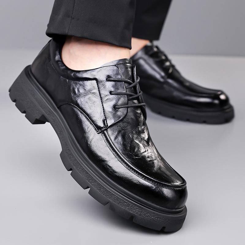 High Quality Thick Soled Comfortable Workwear Shoes Men's Fashion Versatile Big Toe Leather Shoes, Branded Business Casual Shoes