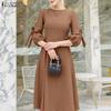 Women Daily Casual Round Neck 3/4 Sleeve Elegant Dress