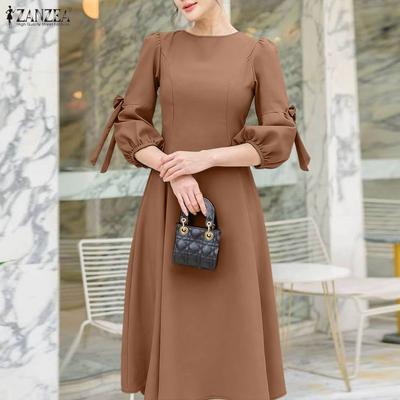 Damen Alltag Lässig Rundhals 3/4 Ärmel Elegantes Kleid