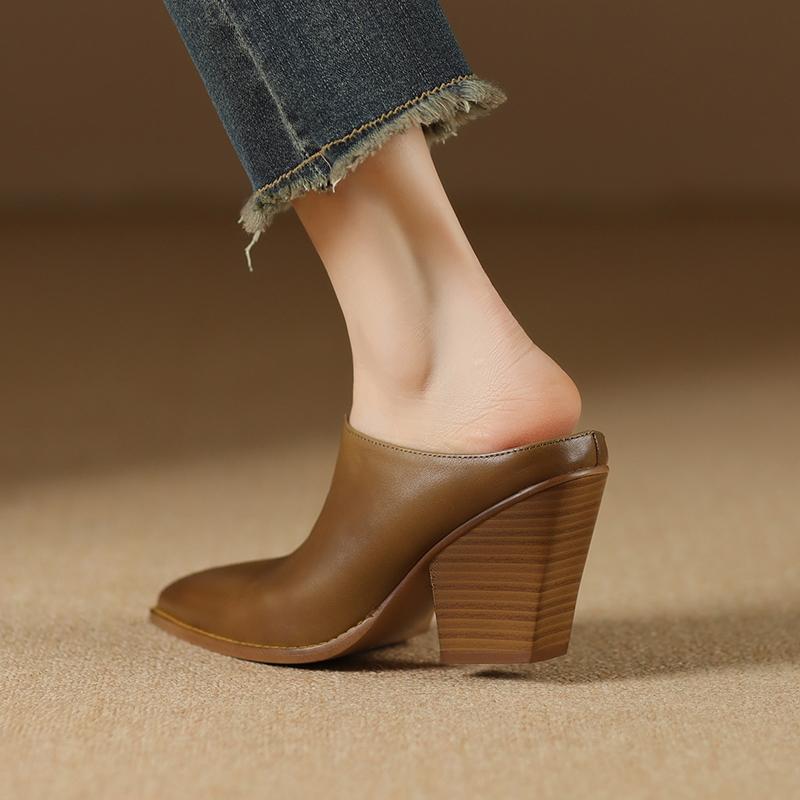 Fashion 2025 Mueller Slippers Shoes Elegant European American Fashion Chunky Slides Female High Heel Dress Shoes Closed Toe Mule SHoes