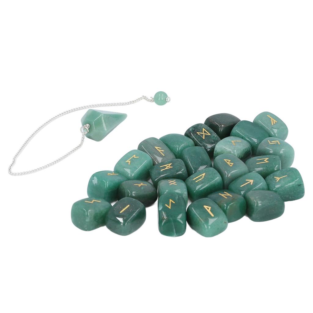 25 szt. Kamieni Runicznych Zestaw Kryształów z Wahadłem i Woreczkiem Uzdrowienie Powodzenie Dywinacja Kamienie Runiczne dla