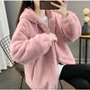 Women Loose Plush Hooded Coat Lamb Wool Thickened Medium Long Autumn Winter  New Clothing Imitation Rabbit Fur Coat