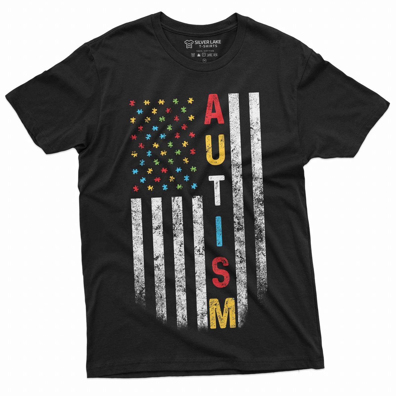 US Flag Autism Autistic colors T-shirt autism awareness day men s patriotic tee L