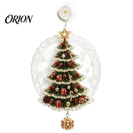 Holiday Celebration Ornament Christmas Suction Cup Window Light, Santa Claus Xmas Tree Reusable Lamp Snowman Glass Ornament, Party Acrylic Hanging
