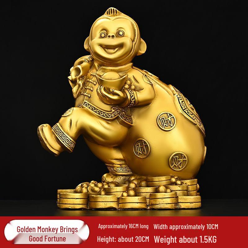 Town House Golden Monkey Zodiac Figurine: Treasure-Offering Monkey Desktop Ornament