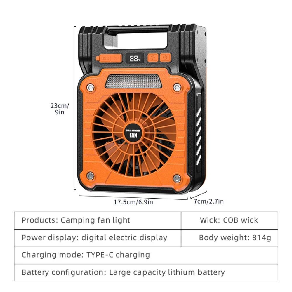 Solar 20000mAh portable electric fan with Led lights for tents, car camping hooks and usb&solar charging for hiking, fishing, pi