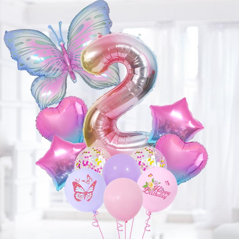 Ice Blue Gradual Change Butterfly Digital Aluminum Film Balloon Set Photo Dream Scene Arrangement Birthday Party
