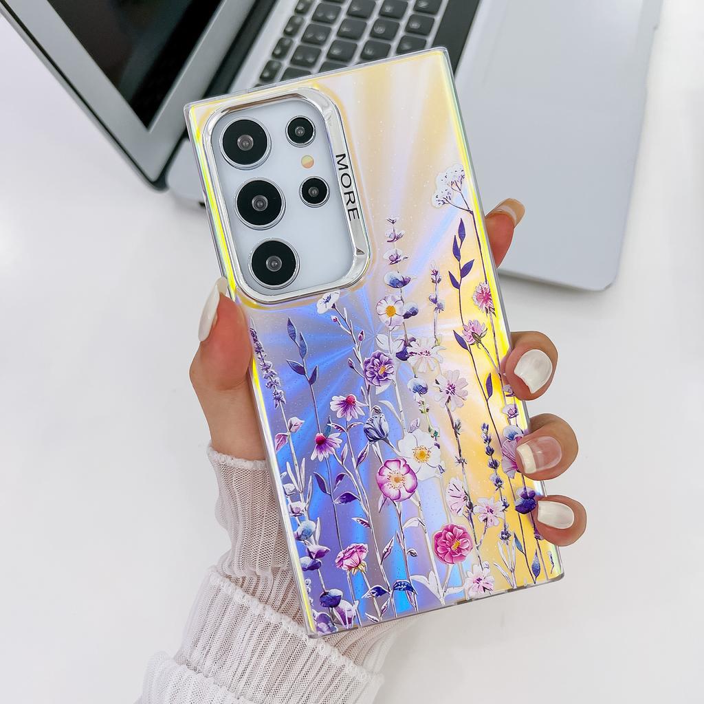 Flower and Grass Series Electroplated Laser Textured Matte Series Phone Cases for iPhone 13 14 15 Series for Samsung Galaxy S23 S24 A15 A25 A35 A55..