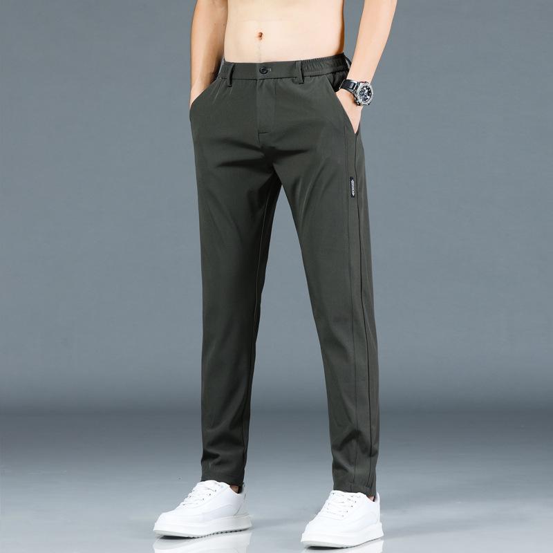

2023 Men s Casual Slim Fit Ice Silk Tapered Leg Pants - Korean Style, Elastic Waist, Solid Color for Spring/Summer 32