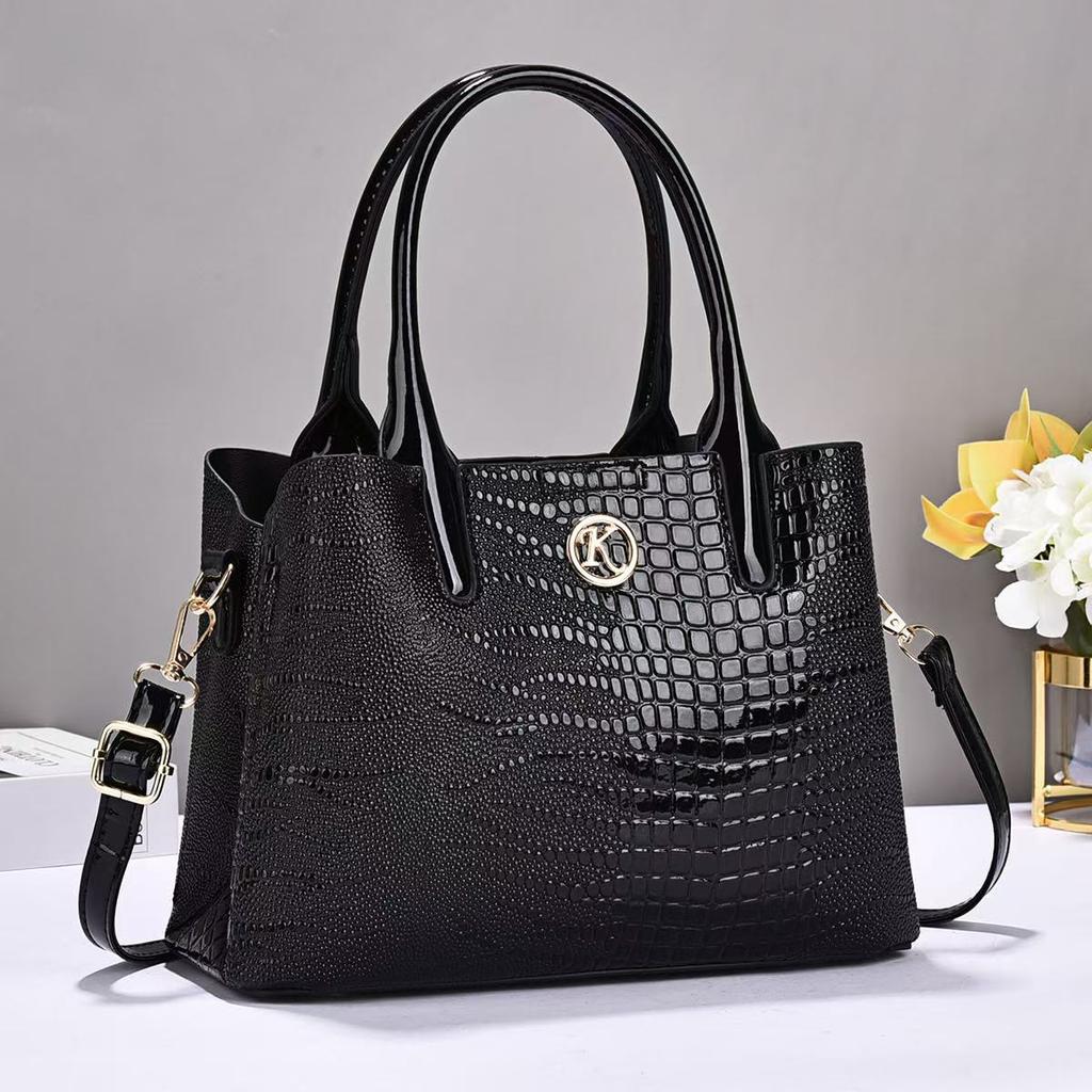 New Crocodile Fashion Handbag High Appearance Level Bright Leather Large Capacity Shoulder Bag with Tote Crossbody Bag