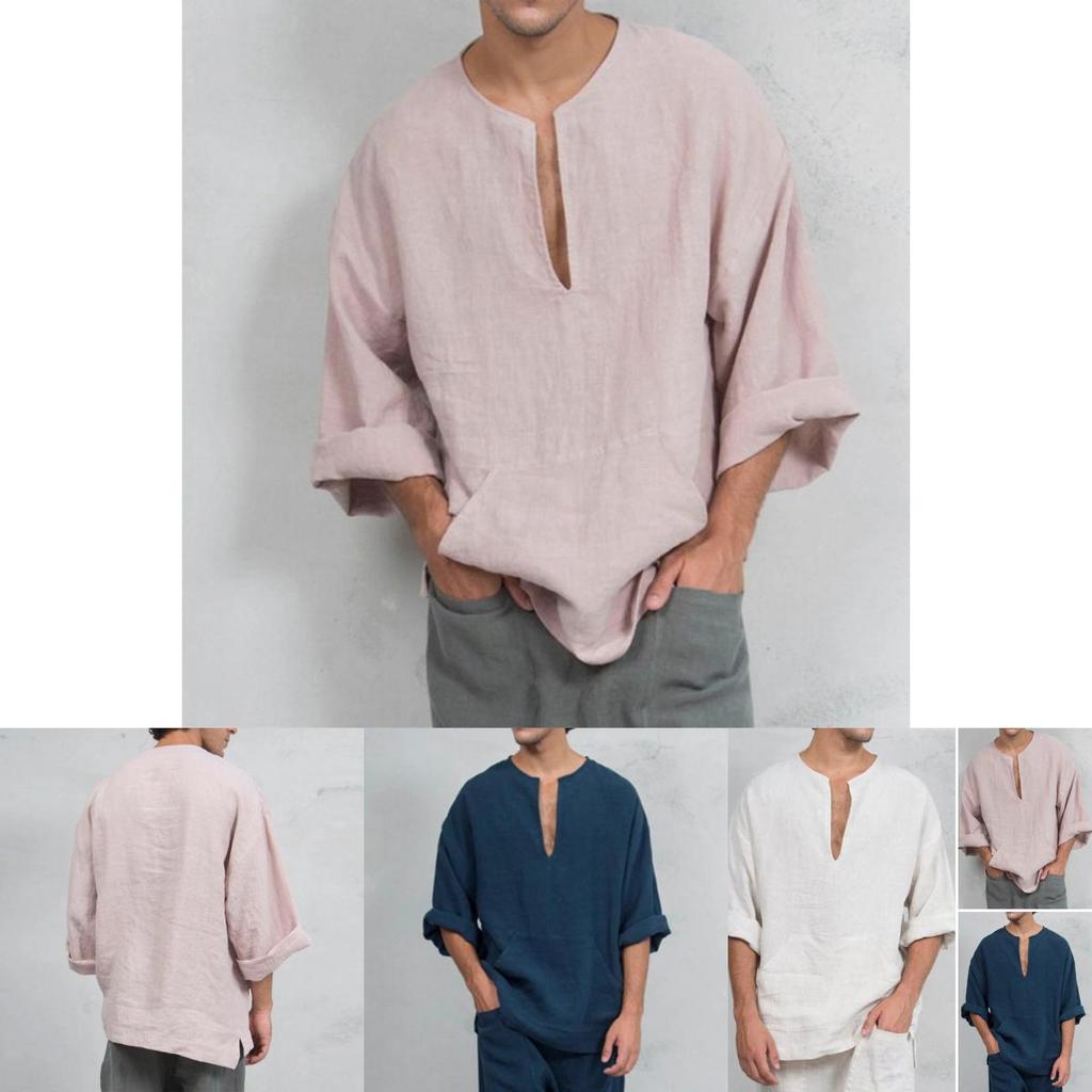 Premium Men's Long Sleeve Linen Shirt With Loose Fit For Casual Summer Comfort