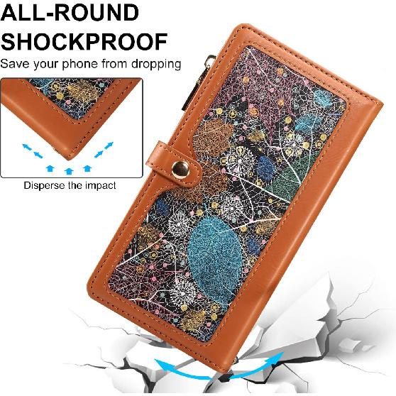 Crossbody Wallet Case for Apple iPhone 12/12 Pro Leather Phone Case with Card Holder Kickstand & Wrist Strap Cover Magnetic Closure Flip Handbag