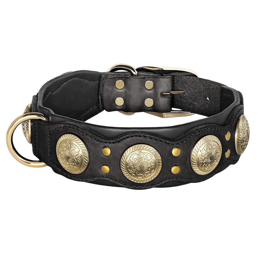 Durable Leather Dog Collar Cool Spiked Studded Collars for Medium Large Dogs Genuine Leather Pet Collar Pitbull  Bulldog Brown