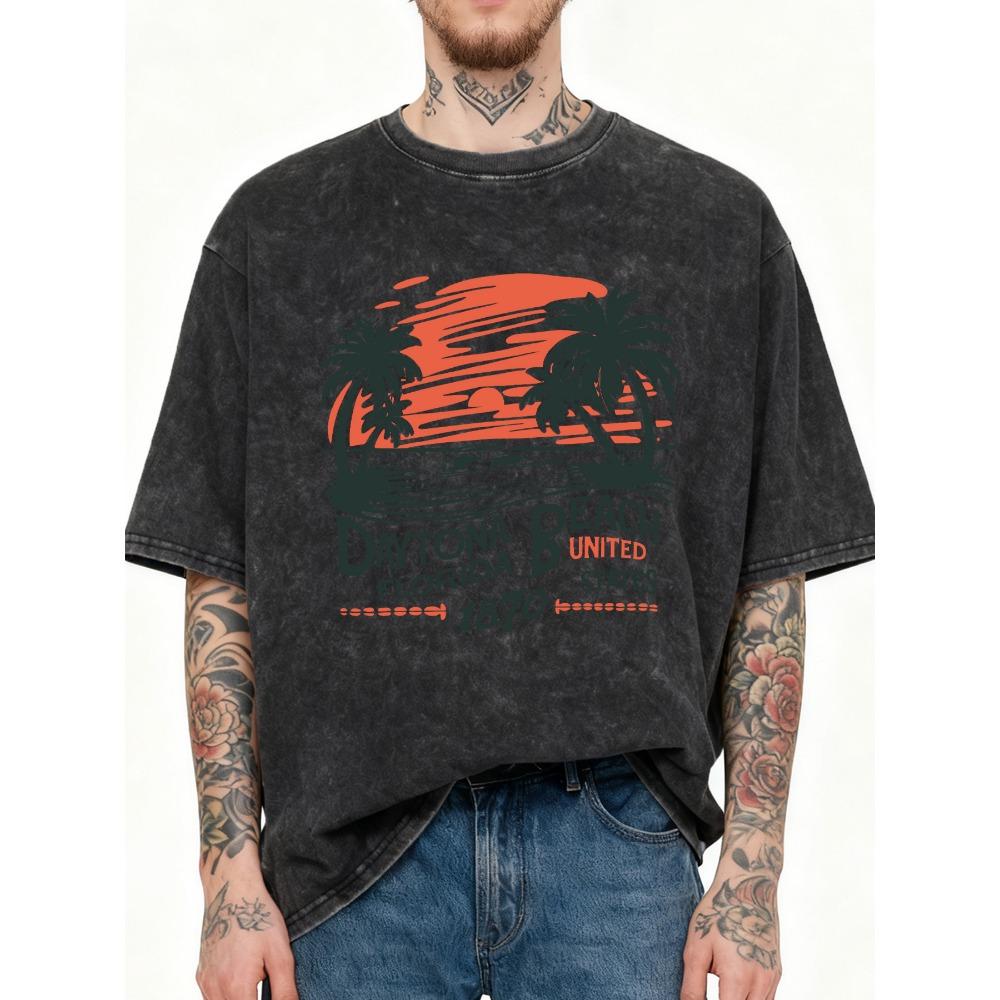 Daytona Florida Beach Print Man Clothes Cotton Breathable Washed T-Shirts Summer Casual Short Sleeve Shirts
