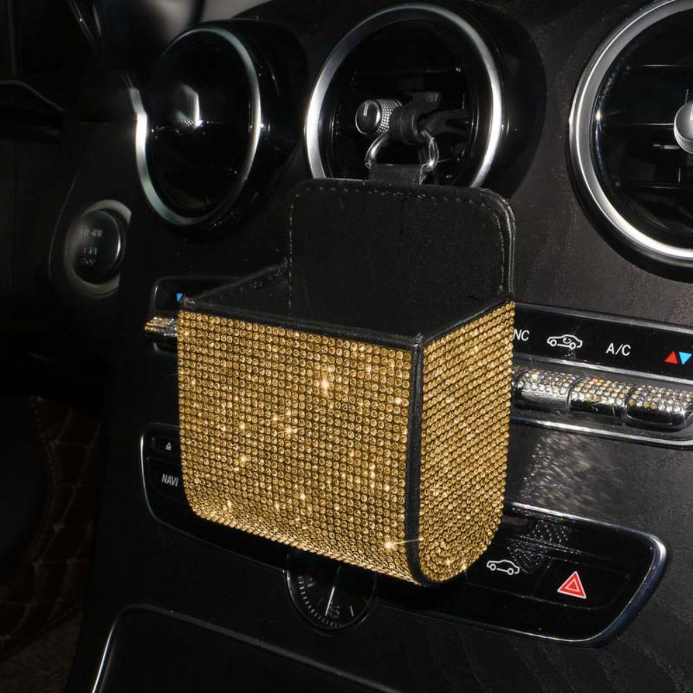 Shiny Sparkling Rhinestone Glitter Organizer Leather Vehicle Interior Accessory Vehicle Organizer