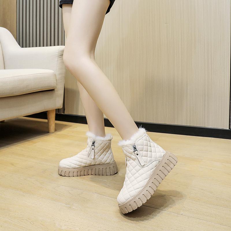 Women's Fleece-Lined Cotton Mid-Top Platform Boots - Warm, Thick Sole, Comfortable Snow Shoes