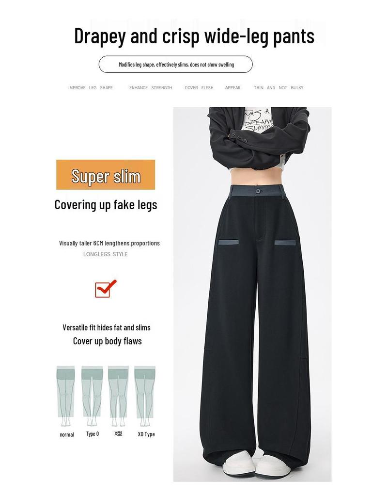 Spring 2026 Color-Block Curved Leg Wide Sweatpants: Spliced, Loose, Slimming, Good Drape, Sportswear